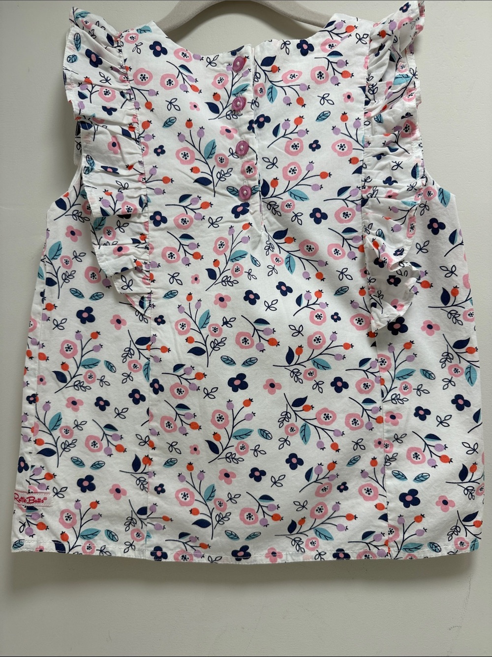 Ruffle Butts Floral Ruffle Sleeve Blouse in White and Pink sz 7 - Picture 5 of 7